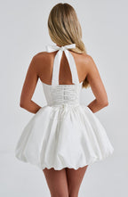 Women's Halterneck Puffball Mini Dress with Fitted Bodice - 9