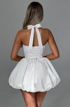 Women's Halterneck Puffball Mini Dress with Fitted Bodice - 5