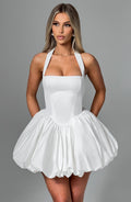 Women's Halterneck Puffball Mini Dress with Fitted Bodice - 6