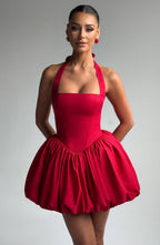 Women's Halterneck Mini Dress with Puffball Skirt - 11