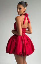 Women's Halterneck Mini Dress with Puffball Skirt - 8