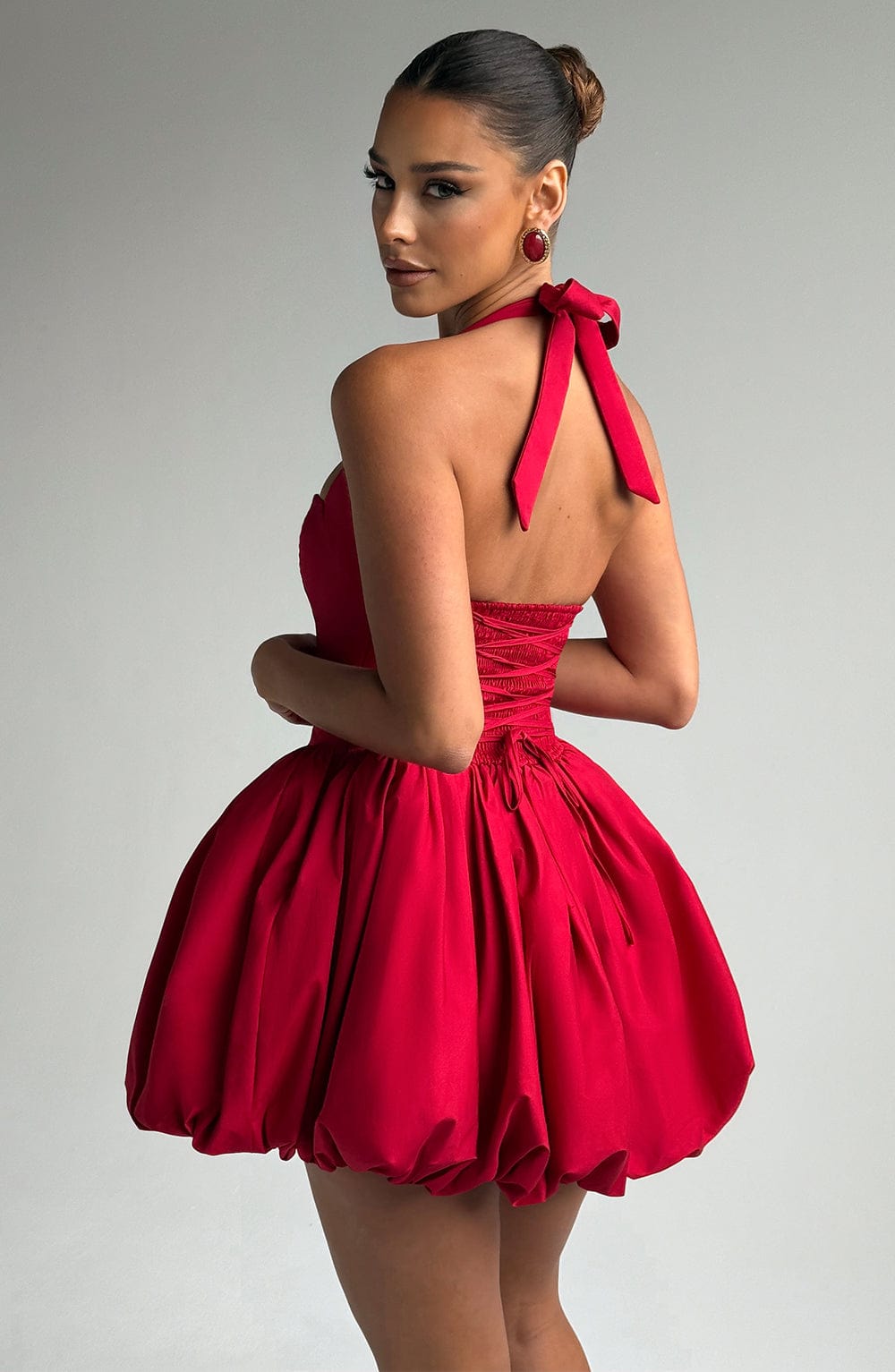 Women's Halterneck Mini Dress with Puffball Skirt - 8