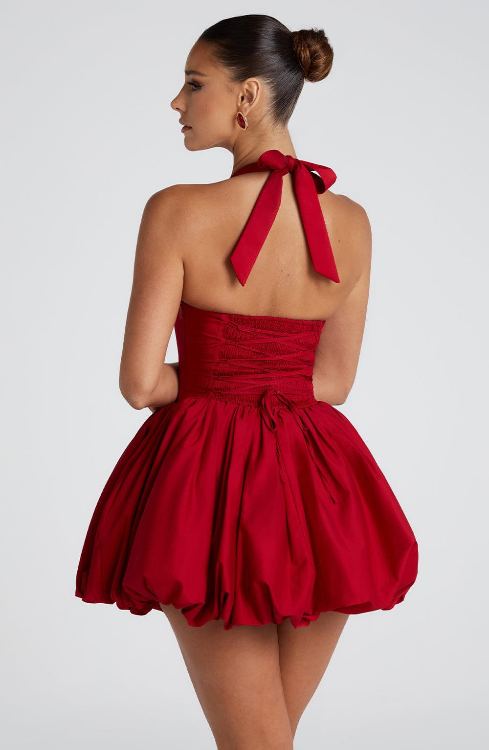 Women's Halterneck Mini Dress with Puffball Skirt - 3