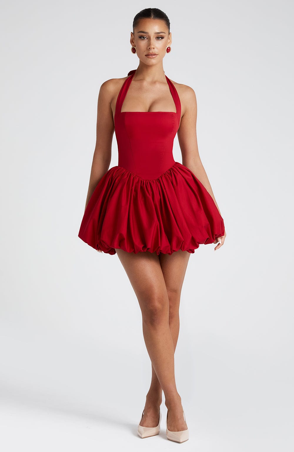 Women's Halterneck Mini Dress with Puffball Skirt - 9