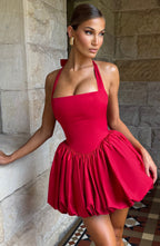 Women's Halterneck Mini Dress with Puffball Skirt - 12
