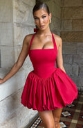 Women's Halterneck Mini Dress with Puffball Skirt - 4