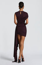 Women's Bodycon Mini Dress Ruched with Draped Asymmetric Hem - 3