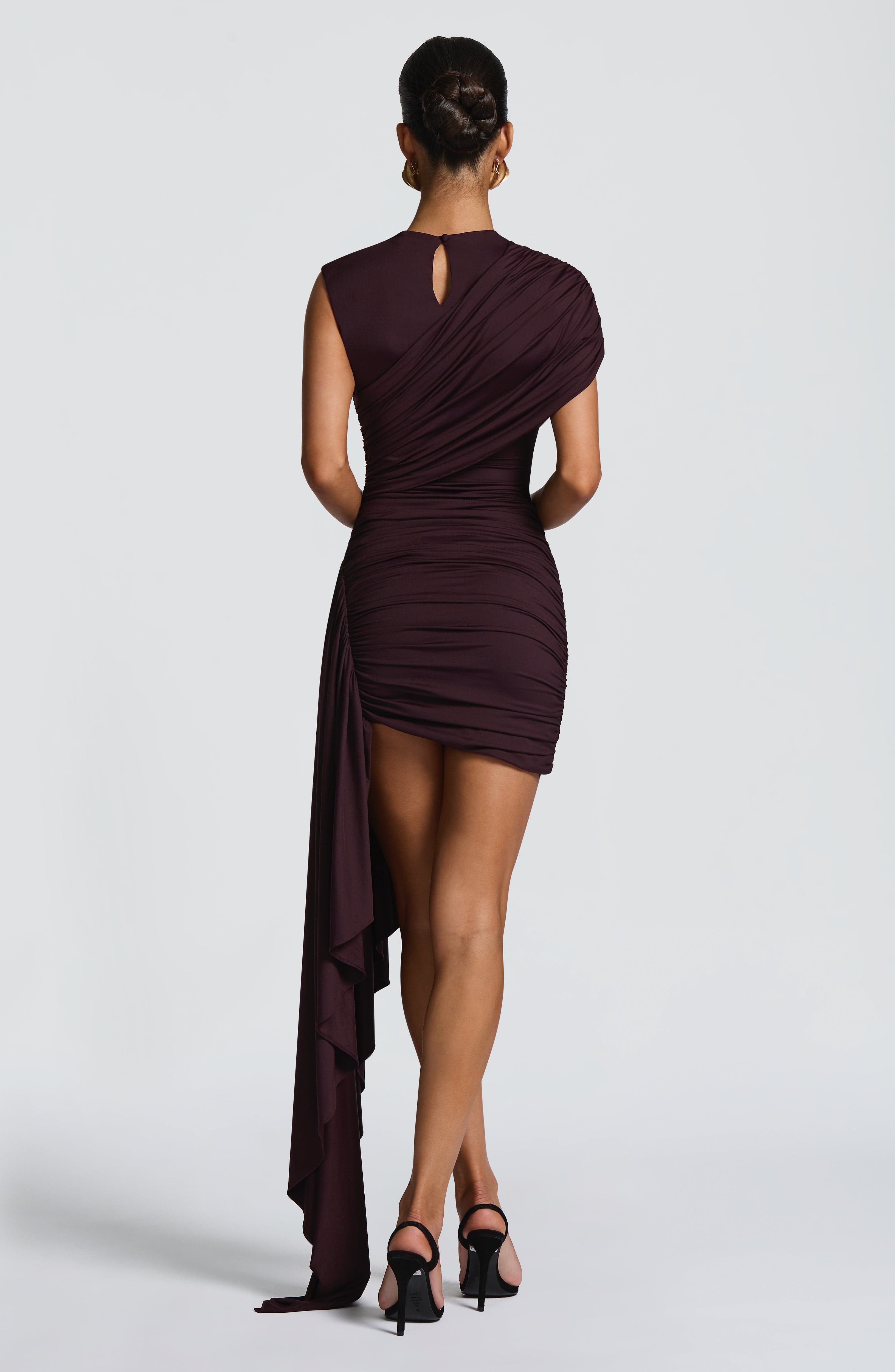 Women's Bodycon Mini Dress Ruched with Draped Asymmetric Hem - 3