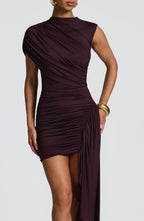 Women's Bodycon Mini Dress Ruched with Draped Asymmetric Hem - 6