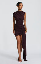 Women's Bodycon Mini Dress Ruched with Draped Asymmetric Hem - 7