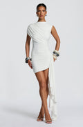 Women's Bodycon Mini Dress with Draped Asymmetric Train - 7