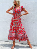 Women's Maxi Dress with V-Neck and Floral Print - 3