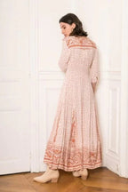 Women's Maxi Dress Three-Quarter Sleeve with V-Neck and Button Front - 3