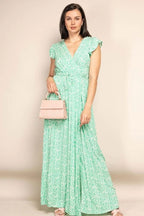 Women's Maxi Dress with Wrap Neckline and Flutter Sleeves - 2