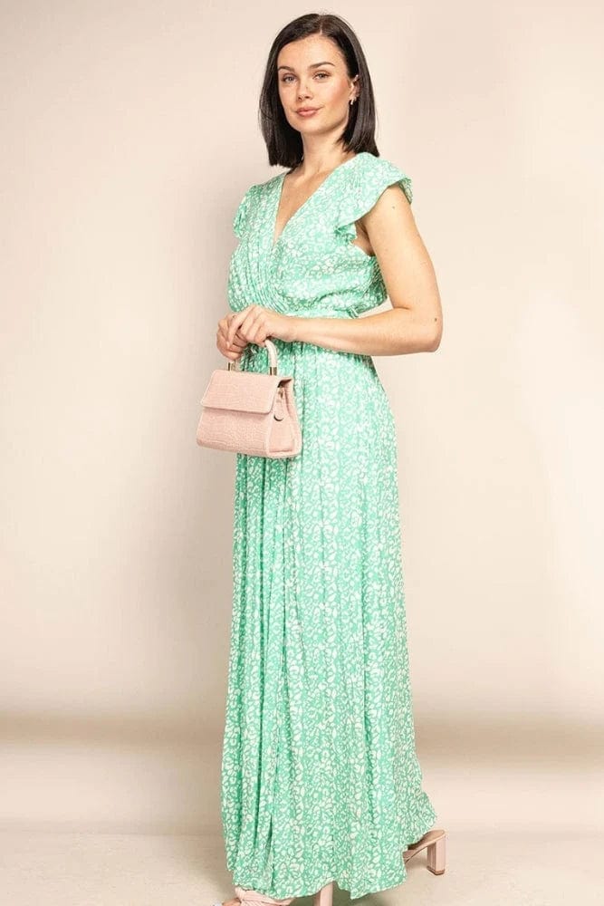 Women's Maxi Dress with Wrap Neckline and Flutter Sleeves - 3