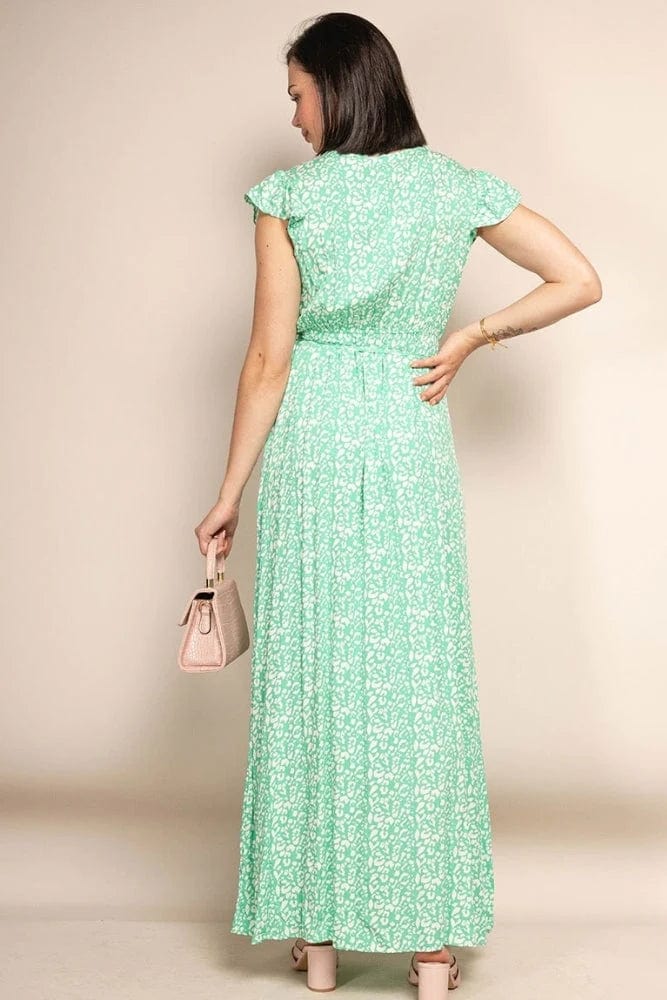 Women's Maxi Dress with Wrap Neckline and Flutter Sleeves - 5