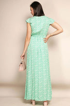 Women's Maxi Dress with Wrap Neckline and Flutter Sleeves - 5