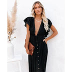 Women's Maxi Dress with V-Neck and Ruffle Sleeves - 4
