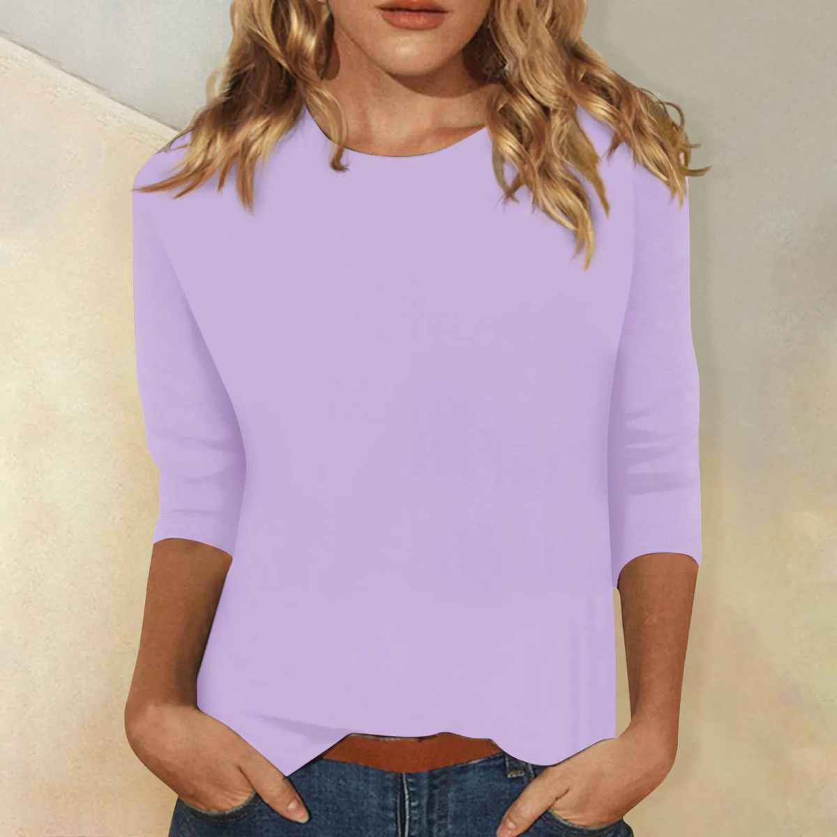 Women's Long Sleeve Top with Round Neck - Purple