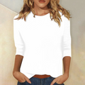 Women's Long Sleeve Top with Round Neck - White