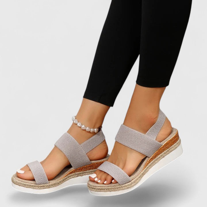Women's Wedge Sandals with Elastic Straps and Espadrille Sole - Grey