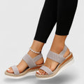 Women's Wedge Sandals with Elastic Straps and Espadrille Sole - Grey