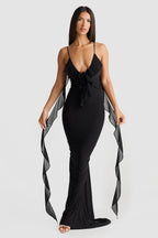 Women's Lace Midi Dress with Open Back and Draped Ruching - 3