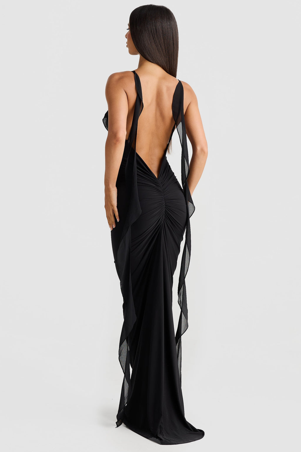 Women's Lace Midi Dress with Open Back and Draped Ruching - 6