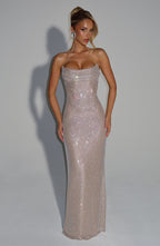 Women's Strapless Sequin Maxi Dress with Fitted Silhouette - 2