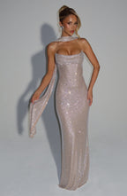 Women's Strapless Sequin Maxi Dress with Fitted Silhouette - 4