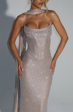 Women's Strapless Sequin Maxi Dress with Fitted Silhouette - 5