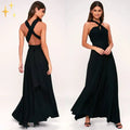 Women's Multiway Wrap Maxi Dress with Adjustable Straps - Black