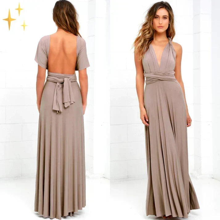 Women's Multiway Wrap Maxi Dress with Adjustable Straps - Khaki