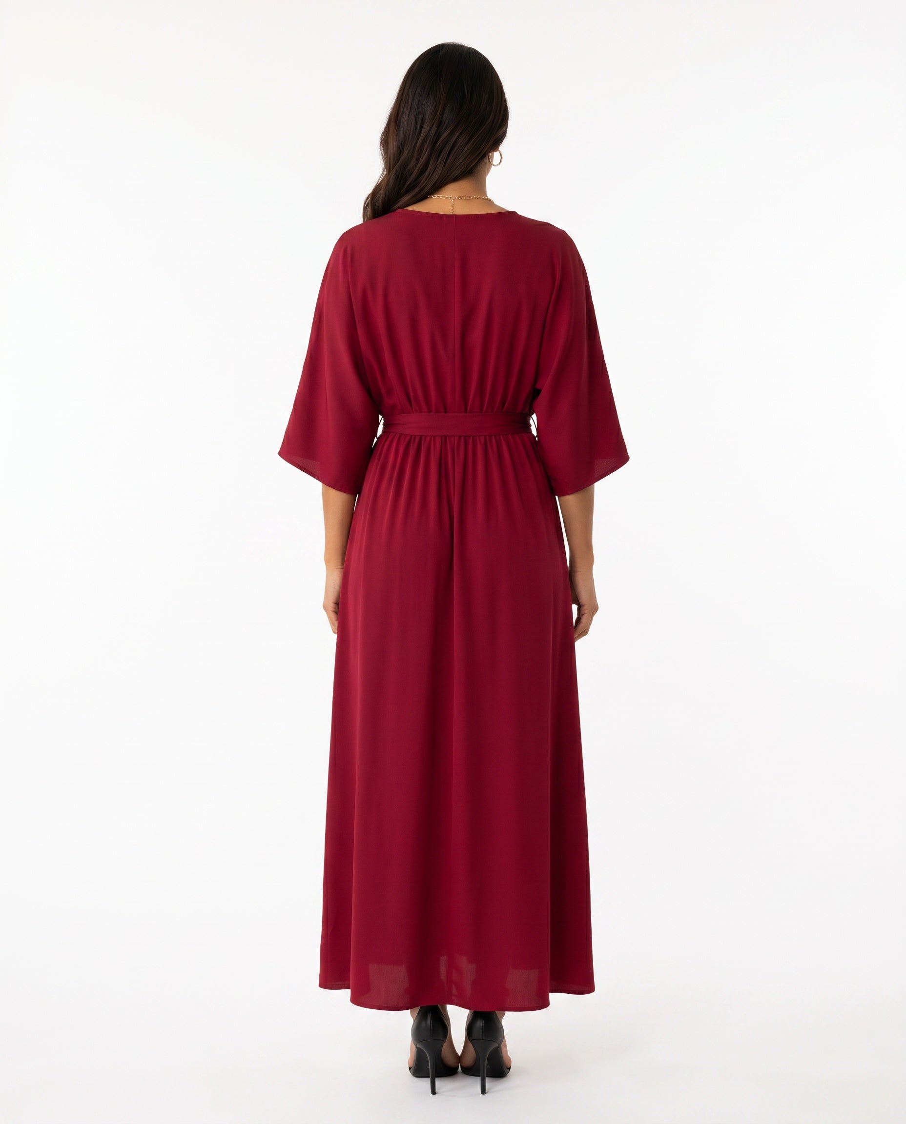 Women's Maxi Dress with Open Back and Tie-Back V-Neck - 9