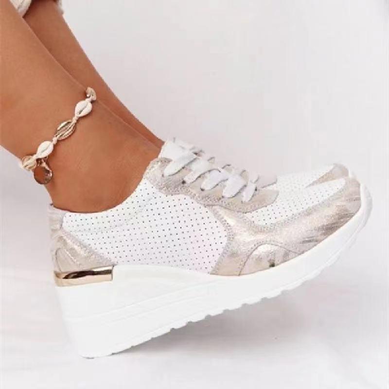 Women's Wedge Sneakers with Metallic Details - 5