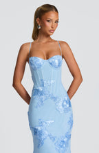Women's Corset Maxi Dress with Floral Appliqué and Sweetheart Neckline - 7