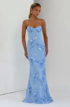 Women's Corset Maxi Dress with Floral Appliqué and Sweetheart Neckline - 8