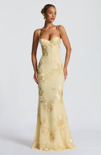 Women's Corset Maxi Dress with Floral Appliqué and Sweetheart Neckline - 8