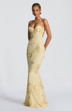 Women's Corset Maxi Dress with Floral Appliqué and Sweetheart Neckline - 7
