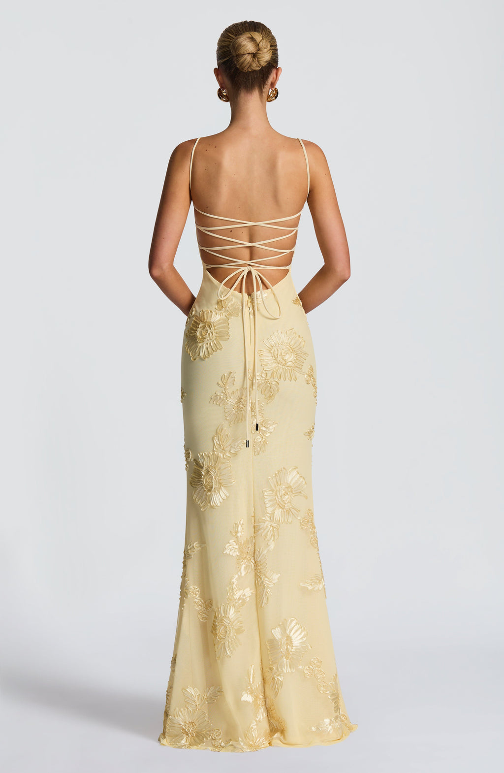 Women's Corset Maxi Dress with Floral Appliqué and Sweetheart Neckline - 3