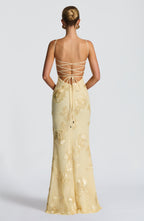 Women's Corset Maxi Dress with Floral Appliqué and Sweetheart Neckline - 3
