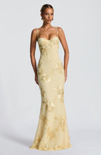 Women's Corset Maxi Dress with Floral Appliqué and Sweetheart Neckline - 2