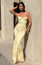 Women's Corset Maxi Dress with Floral Appliqué and Sweetheart Neckline - 4