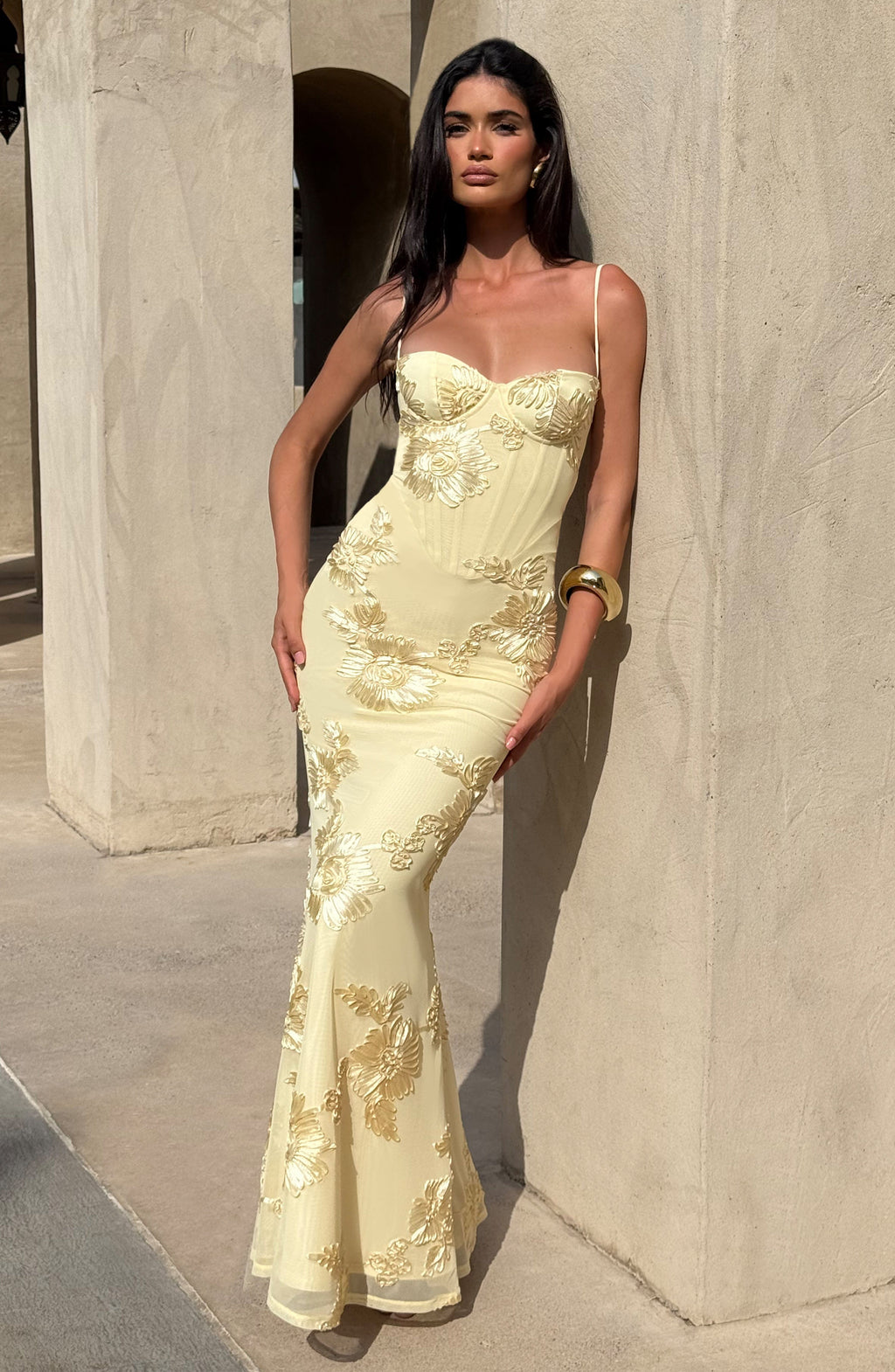Women's Corset Maxi Dress with Floral Appliqué and Sweetheart Neckline - 6