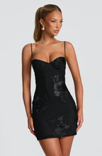 Women's Corset Mini Dress with Floral Appliqué and Sweetheart Neckline - 6