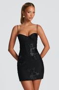 Women's Corset Mini Dress with Floral Appliqué and Sweetheart Neckline - 2