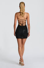 Women's Corset Mini Dress with Floral Appliqué and Sweetheart Neckline - 4