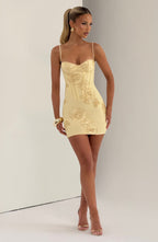 Women's Corset Mini Dress with Floral Appliqué and Thin Straps - 7