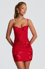 Women's Corset Mini Dress with Floral Appliqué and Sweetheart Neckline - 6