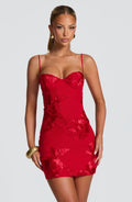 Women's Corset Mini Dress with Floral Appliqué and Sweetheart Neckline - 2